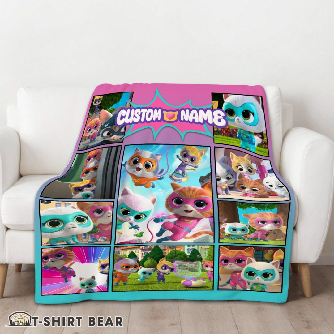 Cute Disney SuperKitties Paw Power Squad Collage Blanket Fleece Customized Blanket-mk-01