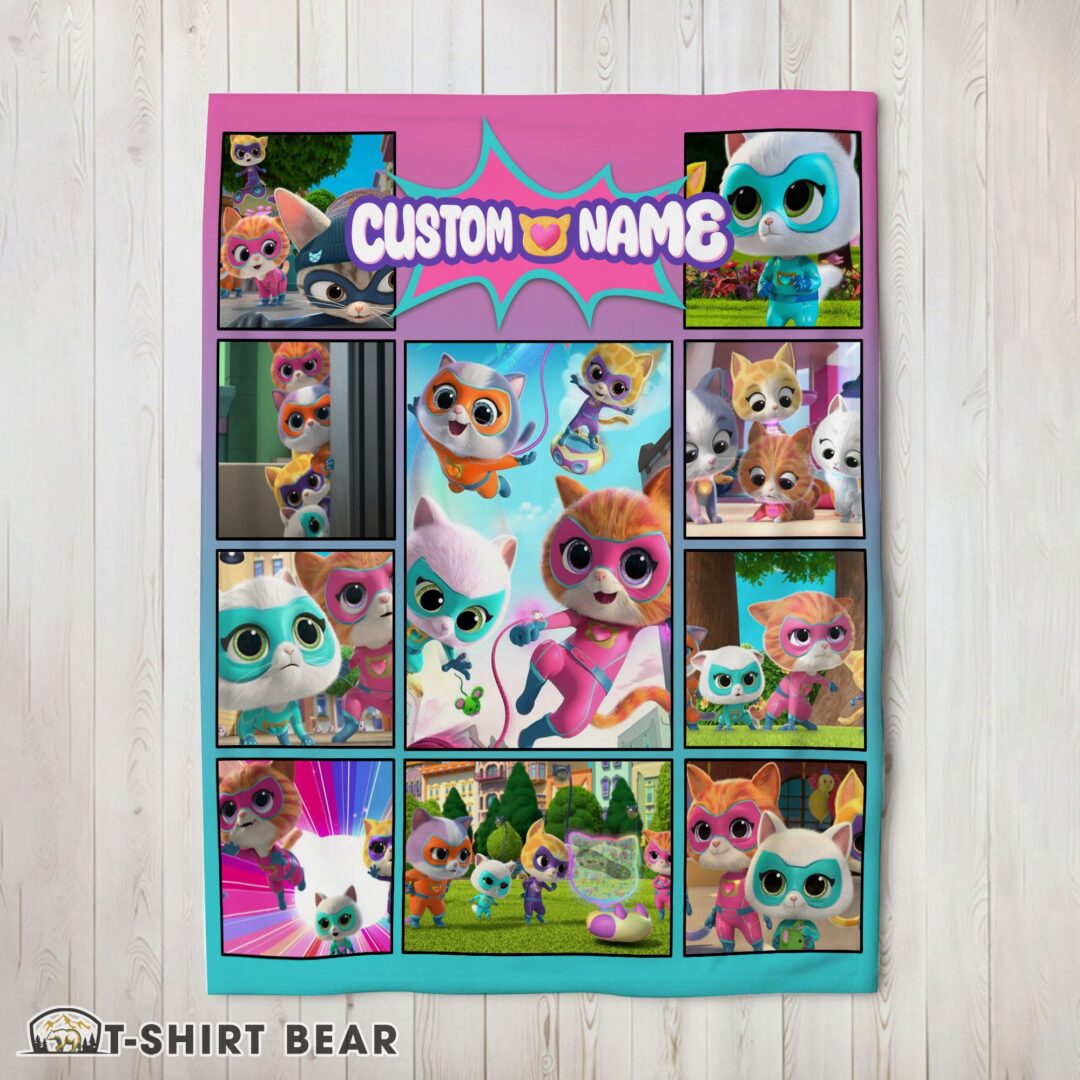 Cute Disney SuperKitties Paw Power Squad Collage Blanket Fleece Customized Blanket-mk-02