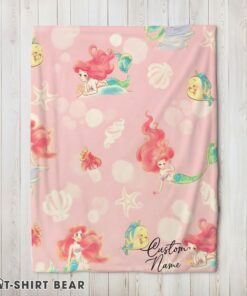 Cute Disney The Little Mermaid & Flounder Delicate Watercolor Blanket Fleece Customized Blanket