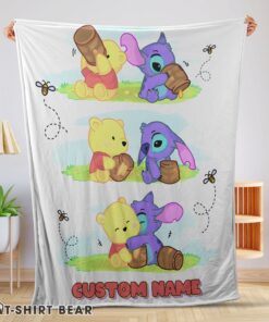 Cute Disney Winnie The Pooh And Stitch Fleece Blanket Customize Blanket
