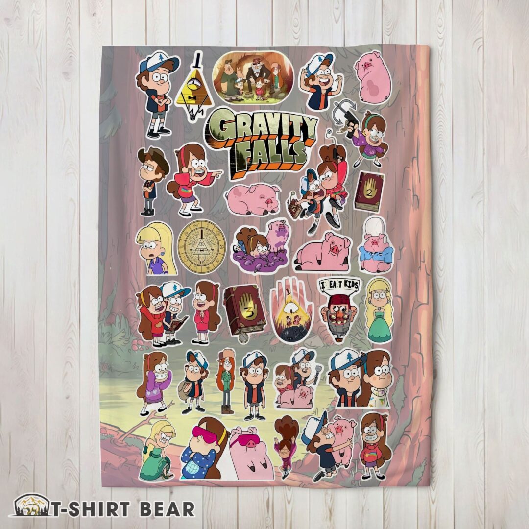 Cute Gravity Falls Dipper Mabel & Waddles Sticker Collage Blanket Fleece Customized Blanket-mk-02