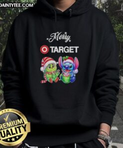 Alt Text: Cute Grinch and Stitch X Target Merry Christmas hoodie featuring festive designs and vibrant colors for holiday cheer.