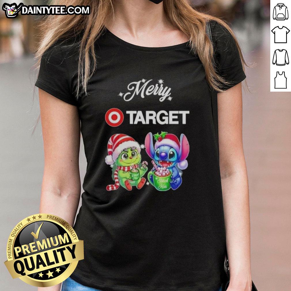 cute-grinch-and-stitch-x-target-merry-christmas-ladies-tee Alt Text: Cute Grinch and Stitch X Target Merry Christmas ladies tee featuring festive graphics and cheerful design.