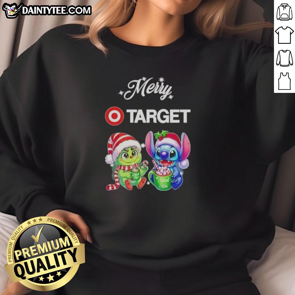 cute-grinch-and-stitch-x-target-merry-christmas-sweatshirt Alt Text: Cute Grinch and Stitch X Target Merry Christmas sweatshirt featuring festive designs perfect for holiday celebrations.