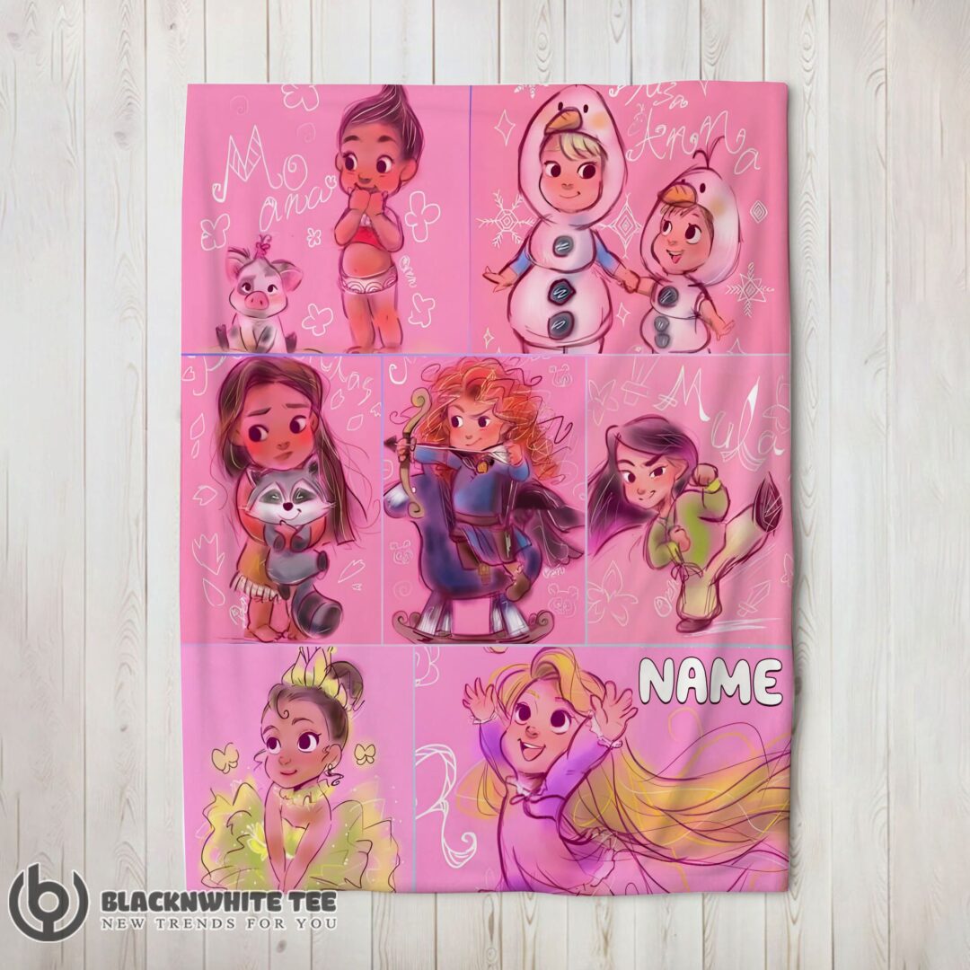 Cute Perfect Disney Kids Princess Sketches Blanket Fleece Customized Blanket