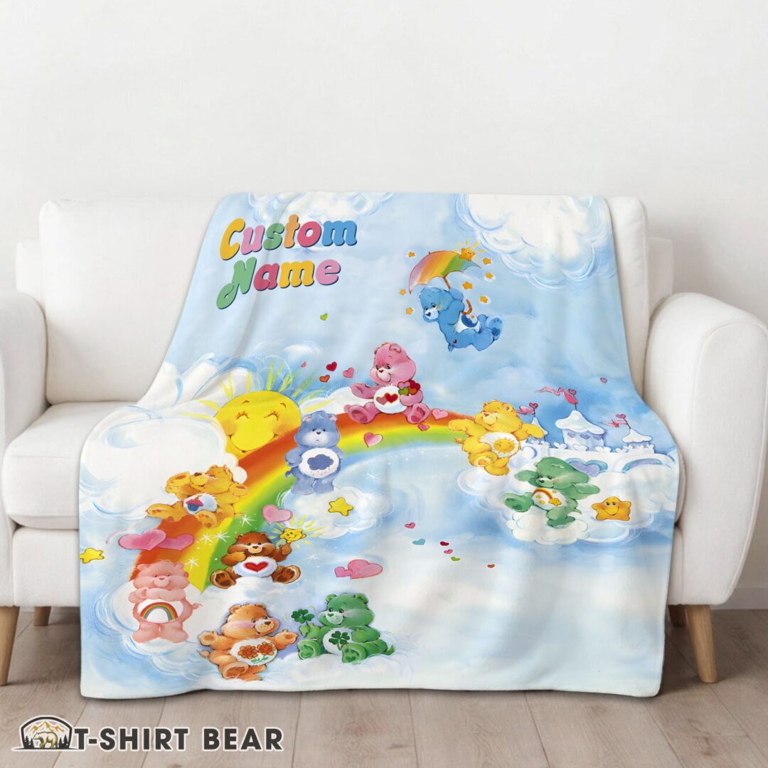 Cute Rainbow Care Bears Character Sky Blanket Fleece Customized Blanket