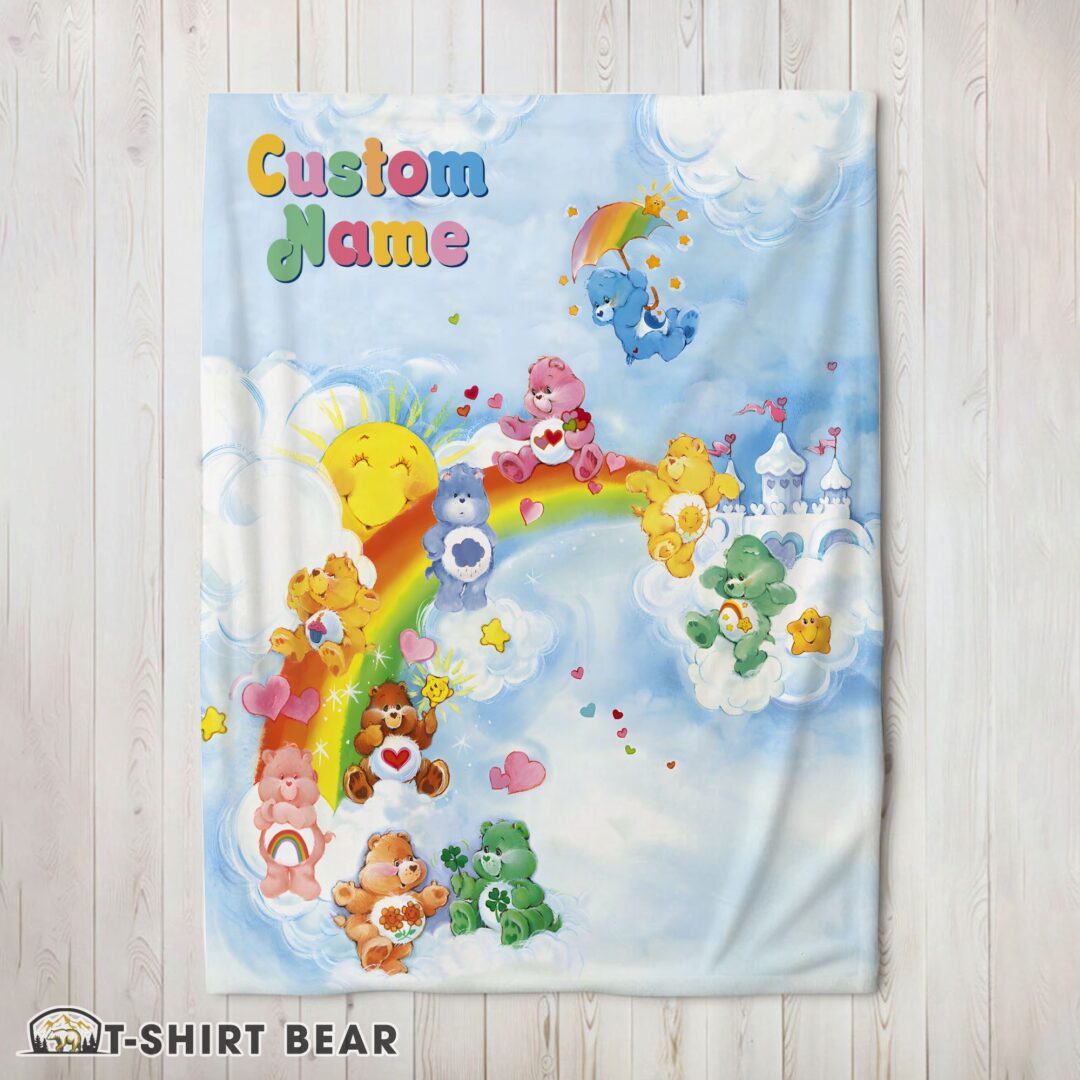 Cute Rainbow Care Bears Character Sky Blanket Fleece Customized Blanket