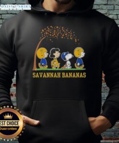 Alt Text: Cute Snoopy and Friends hoodie from Savannah Bananas celebrating 'It's the Most Wonderful Time of the Year'.