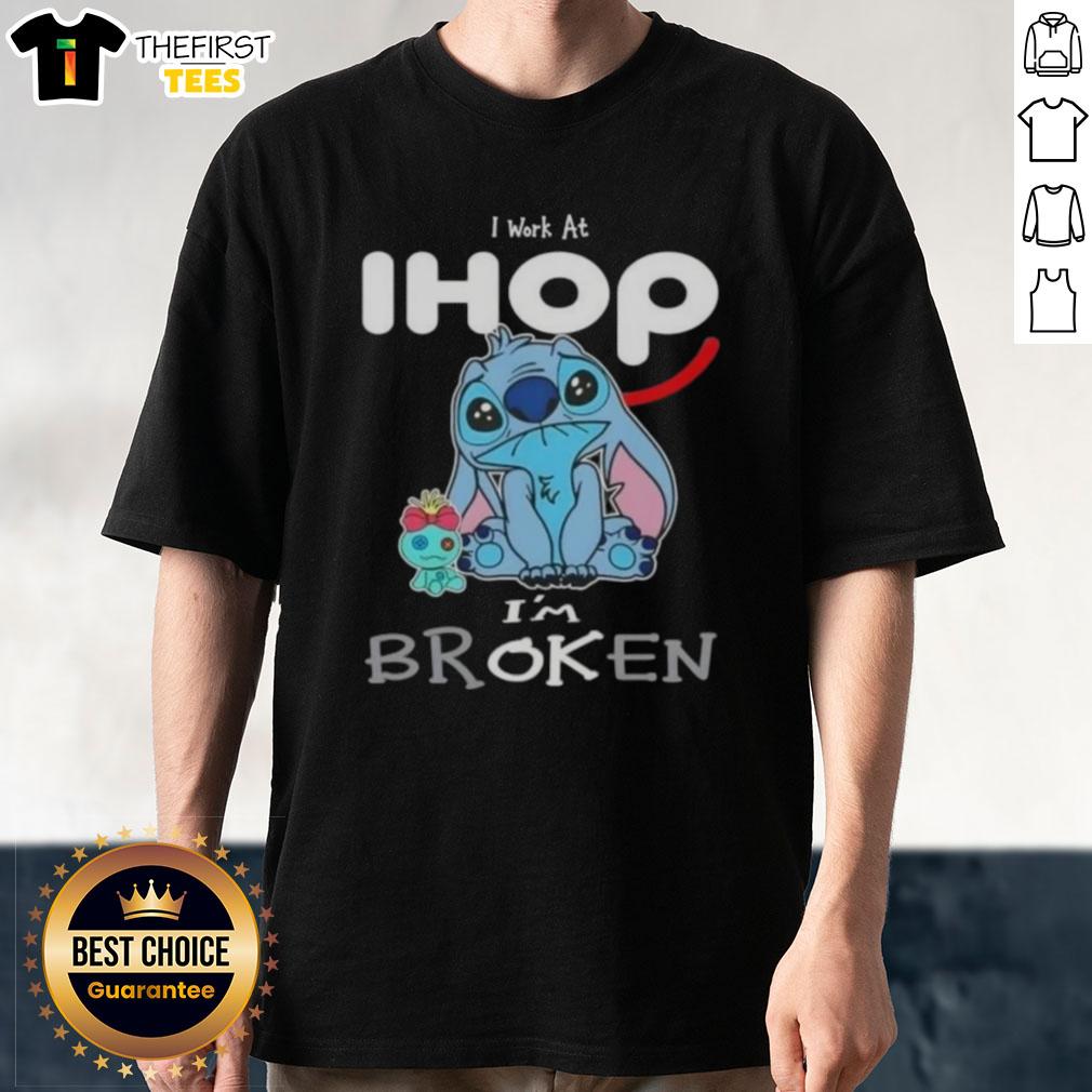 cute-stitch-i-work-at-ihop-im-broken-t-shirt-1 Alt Text: Cute Stitch I Work At IHOP IM Broken T-Shirt featuring a playful design perfect for fans of Disney and pancakes.