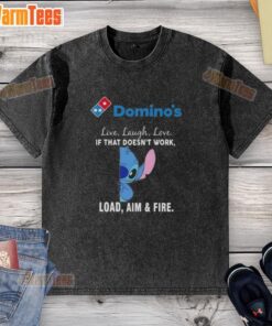 Alt Text: Cute Stitch x Dominos Live Laugh Love washed t-shirt featuring playful graphics and a relaxed fit for casual wear.