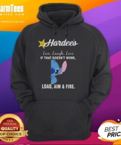 Cute Stitch x Hardee's hoodie featuring 'Live Laugh Love' and 'Load Aim and Fire' design, perfect for casual wear.