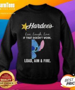 Cute Stitch X Hardee's Live Laugh Love sweatshirt featuring playful graphics and a fun slogan for casual wear.