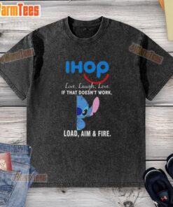 Cute Stitch x IHOP live laugh love washed t-shirt featuring playful design and vibrant colors, perfect for casual wear.