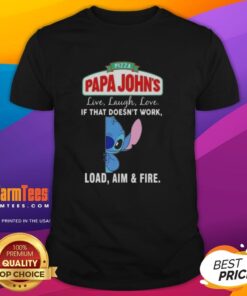 Alt Text: Cute Stitch X Pizza Papa John's T-shirt with 'Live Laugh Love' slogan and playful design, perfect for pizza lovers.