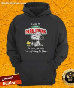 Cute tired Snoopy and Woodstock in 'I Work at Pizza Papa John's, It's Fine, I'm Fine, Everything is Fine' hoodie.