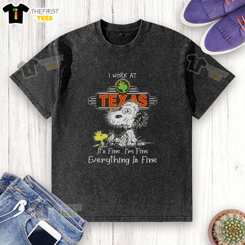 cute-tired-snoopy-and-woodstock-i-work-at-texas-roadhouse-its-fine-im-fine-everything-is-fine-washed-t-shirt Alt Text: Cute Snoopy and Woodstock on a I Work at Texas Roadhouse, It's Fine washed t-shirt, perfect for casual wear.