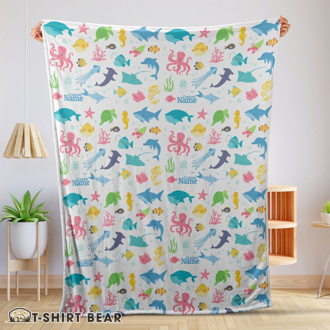 Cute Under The Sea Pattern Blanket Fleece Customized Blanket