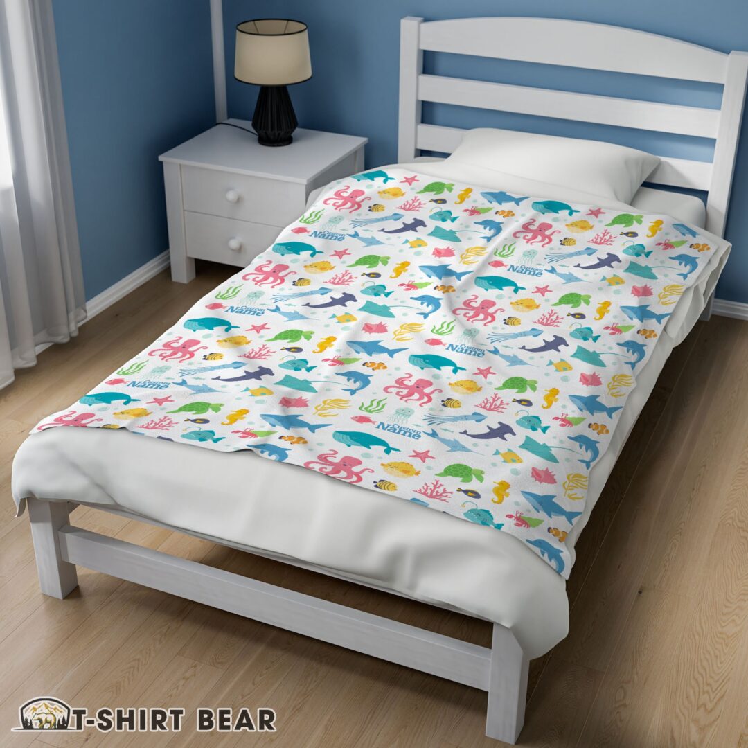 Cute Under The Sea Pattern Blanket Fleece Customized Blanket