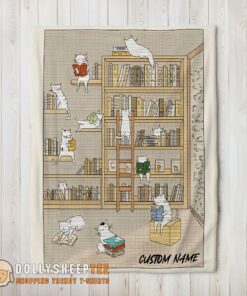 Cute Vintage Minimalist Cat Book Reading Blanket Customized Blanket