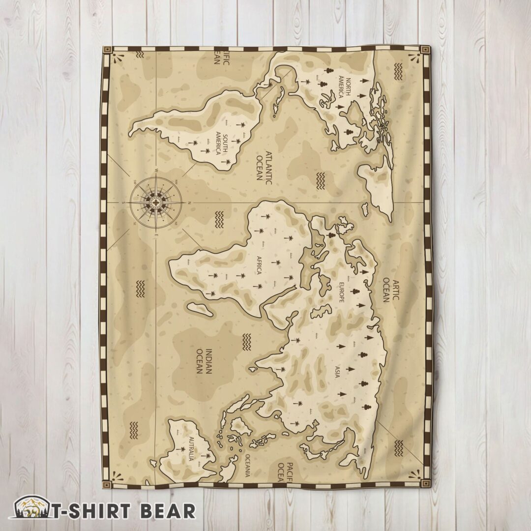 Cute Vintage Pirate World Map Sepia Nautical Adventure Blanket Fleece Blanket