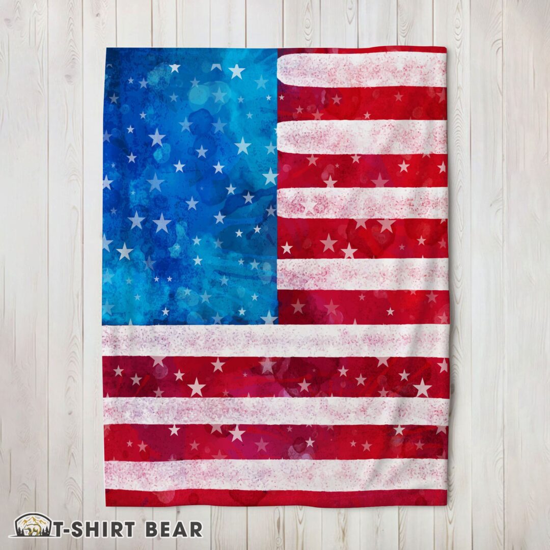 Cute Watercolor American Flag Distressed USA Patriotic Blanket Fleece Blanket