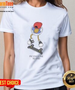 Skateboarding ladies wearing the Nice Moonstone Island Tee, showcasing a stylish and vibrant streetwear look.