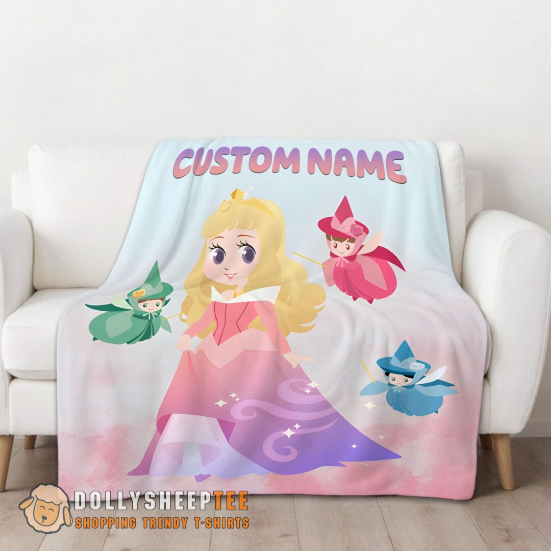 Disney Chibi Aurora Sleeping Beauty Pastel-Colored Blanket Fleece Customized Blanket-mk-01