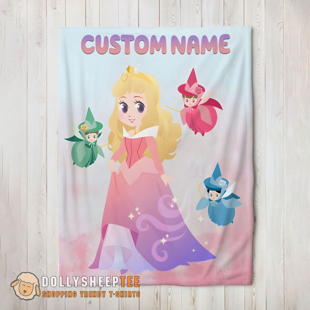 Disney Chibi Aurora Sleeping Beauty Pastel-Colored Blanket Fleece Customized Blanket-mk-02
