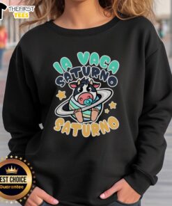 Funny Brainrot La Vaca Saturno Saltunita sweatshirt featuring a whimsical cow design, perfect for casual wear and humor lovers.