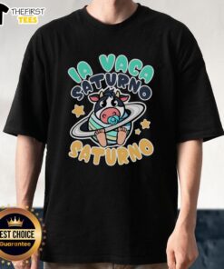 Funny Brainrot La Vaca Saturno Saltunita T-Shirt featuring a whimsical cow graphic on a vibrant background.