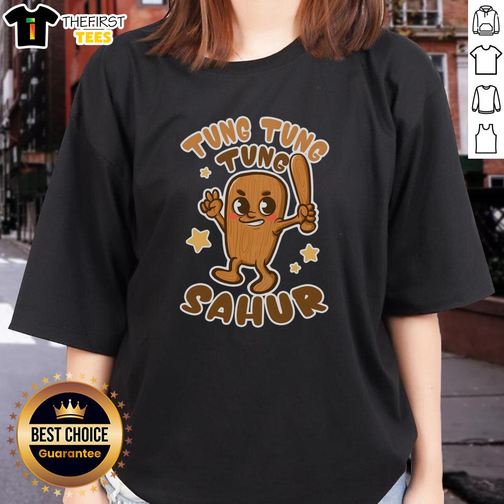 funny-brainrot-tung-tung-tung-sahur-ladies-tee Alt Text: Funny Brainrot Tung Tung Tung Sahur Ladies Tee featuring a humorous design perfect for Ramadan celebrations.