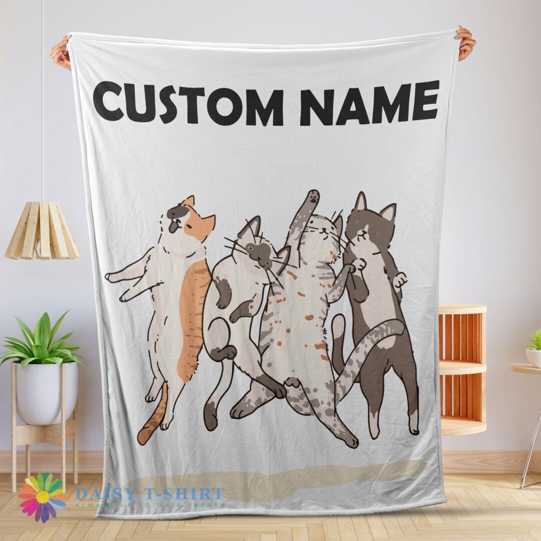 Funny Cat Friends Laying Doodle Blanket Fleece Customized Blanket