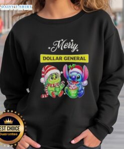 Alt Text: Funny Grinch and Stitch sweatshirt from Dollar General, perfect for a Merry Christmas celebration.