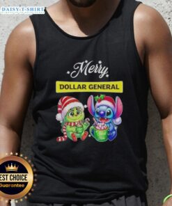 Alt Text: Funny Grinch and Stitch Christmas tank top from Dollar General, perfect for festive holiday gatherings.