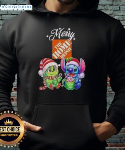 Funny Grinch and Stitch X Home Depot Merry Christmas hoodie design featuring vibrant colors and festive graphics.