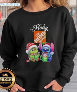 Funny Grinch and Stitch sweatshirt from Home Depot for a Merry Christmas, perfect for festive holiday gatherings.