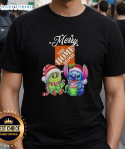 Alt Text: Funny Grinch and Stitch Christmas T-shirt from Home Depot featuring a festive design perfect for holiday cheer.