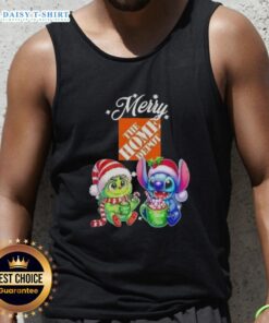 Funny Grinch and Stitch tank top from Home Depot for a Merry Christmas celebration, perfect for holiday cheer.