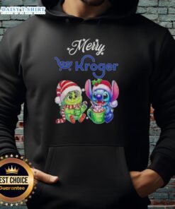 Funny Grinch and Stitch X Kroger Merry Christmas hoodie design featuring vibrant colors and festive holiday themes.