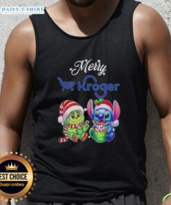 Funny Grinch and Stitch x Kroger Merry Christmas tank top design featuring festive characters for holiday cheer.