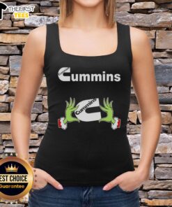 Funny Grinch hands holding a heart, showcasing a love for Cummins in a festive Christmas tank top design.