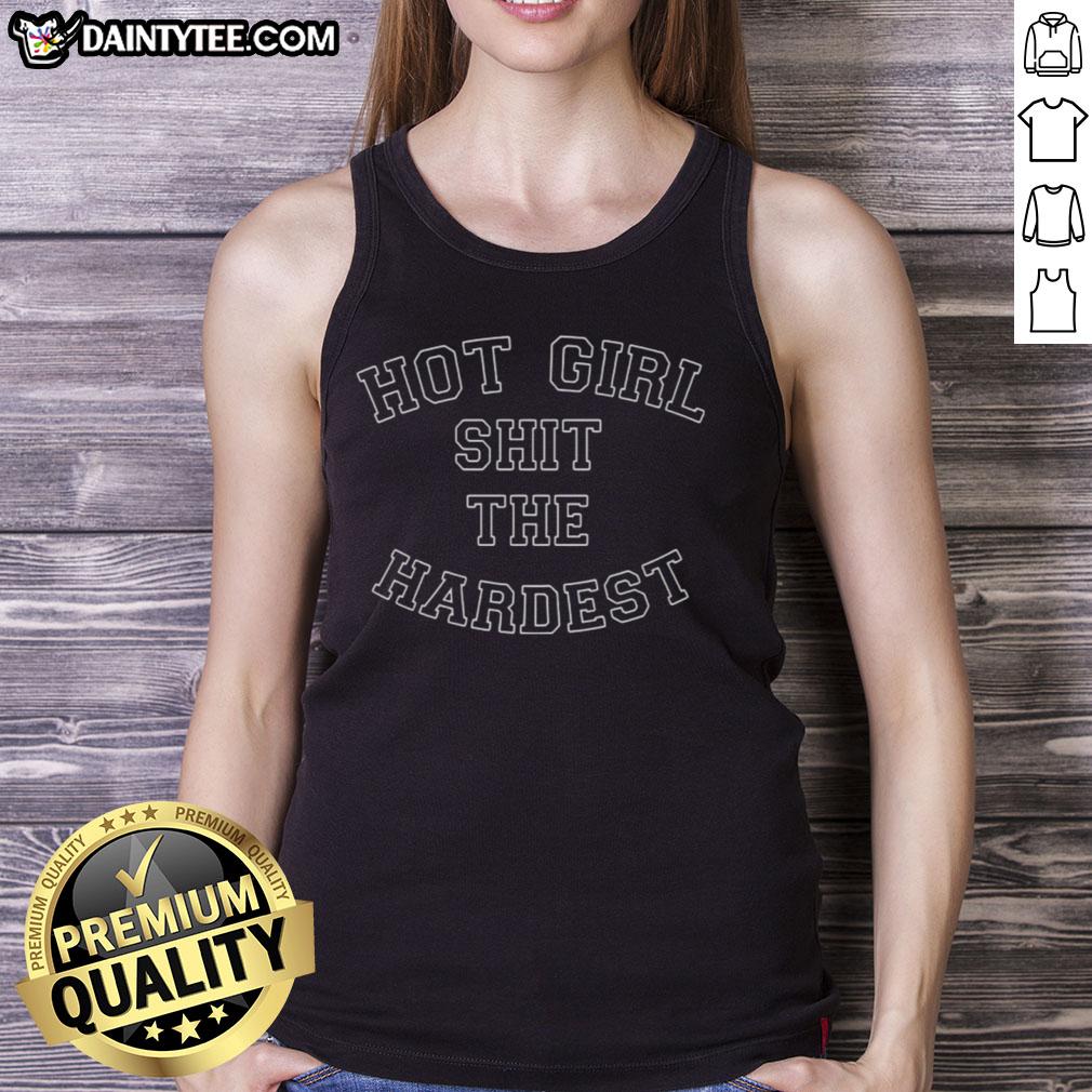 funny-hot-girl-shit-the-hardest-tank-top Funny hot girl wearing a 'Shit The Hardest' tank top, showcasing a playful and stylish summer outfit.