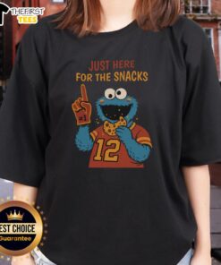 Funny I'm Just Here For The Snacks Cookies Monster ladies tee featuring a playful design perfect for snack lovers.
