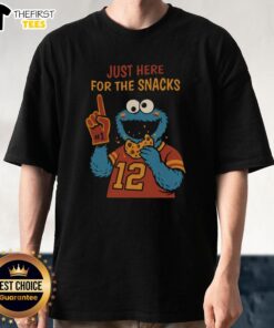 Funny I'M Just Here For The Snacks Cookies Monster T-Shirt featuring a playful cookie monster graphic and humorous text design.