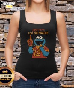 Alt Text: Funny I'm Just Here For The Snacks Cookies Monster tank top design featuring a playful cookie monster graphic.