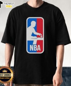 Funny NBA logo parody T-shirt featuring a humorous twist on classic basketball team logos, perfect for fans and collectors.