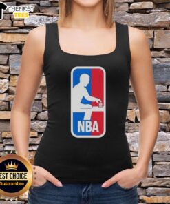 Funny NBA logo parody tank top featuring a humorous twist on the classic basketball emblem, perfect for sports fans.