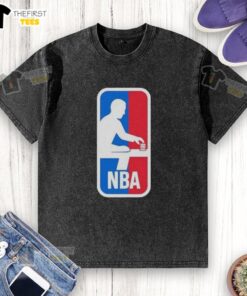 Funny NBA logo parody on a washed t-shirt, featuring a playful twist on the classic basketball emblem design.
