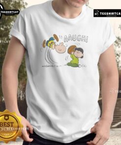 Funny Peanuts Lucy Van Pelt Aaugh T-Shirt featuring Lucy in a comedic pose with her iconic expression.