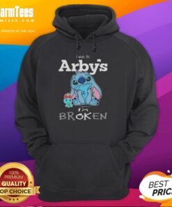 Funny Stitch 'I Work at Arby's I'm Broken' Hoodie design, showcasing humor and casual style for Arby's fans.
